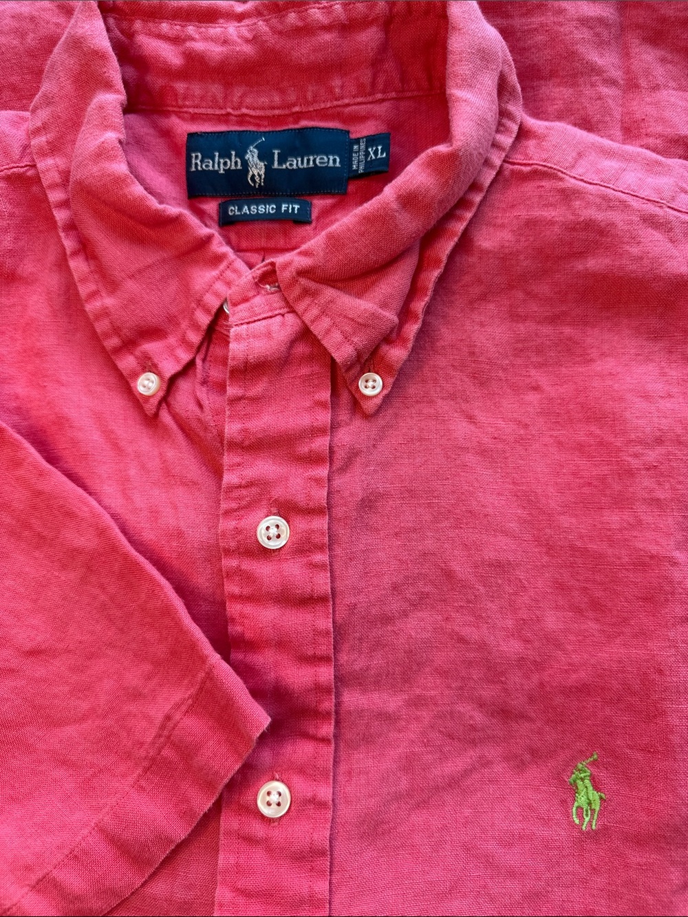 Ralph Lauren Watermelon Classic Fit SS Linen Button Down Shirt Size XL